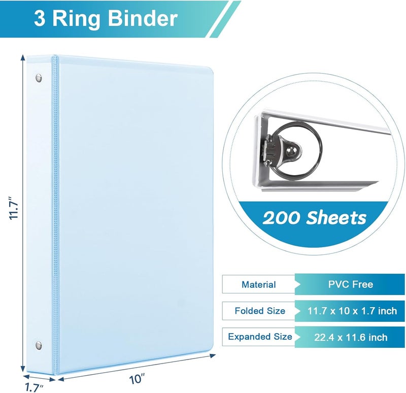 SUIN 1'' 3-Ring-Binder with Pockets, 200 Sheets Capacity, 1 inch Binders fits 11" x 8.5" US Letter Size, Assorted 4 Pastel Colors - Ideal for School, Office, and Home Use (1 inch) - Image 2